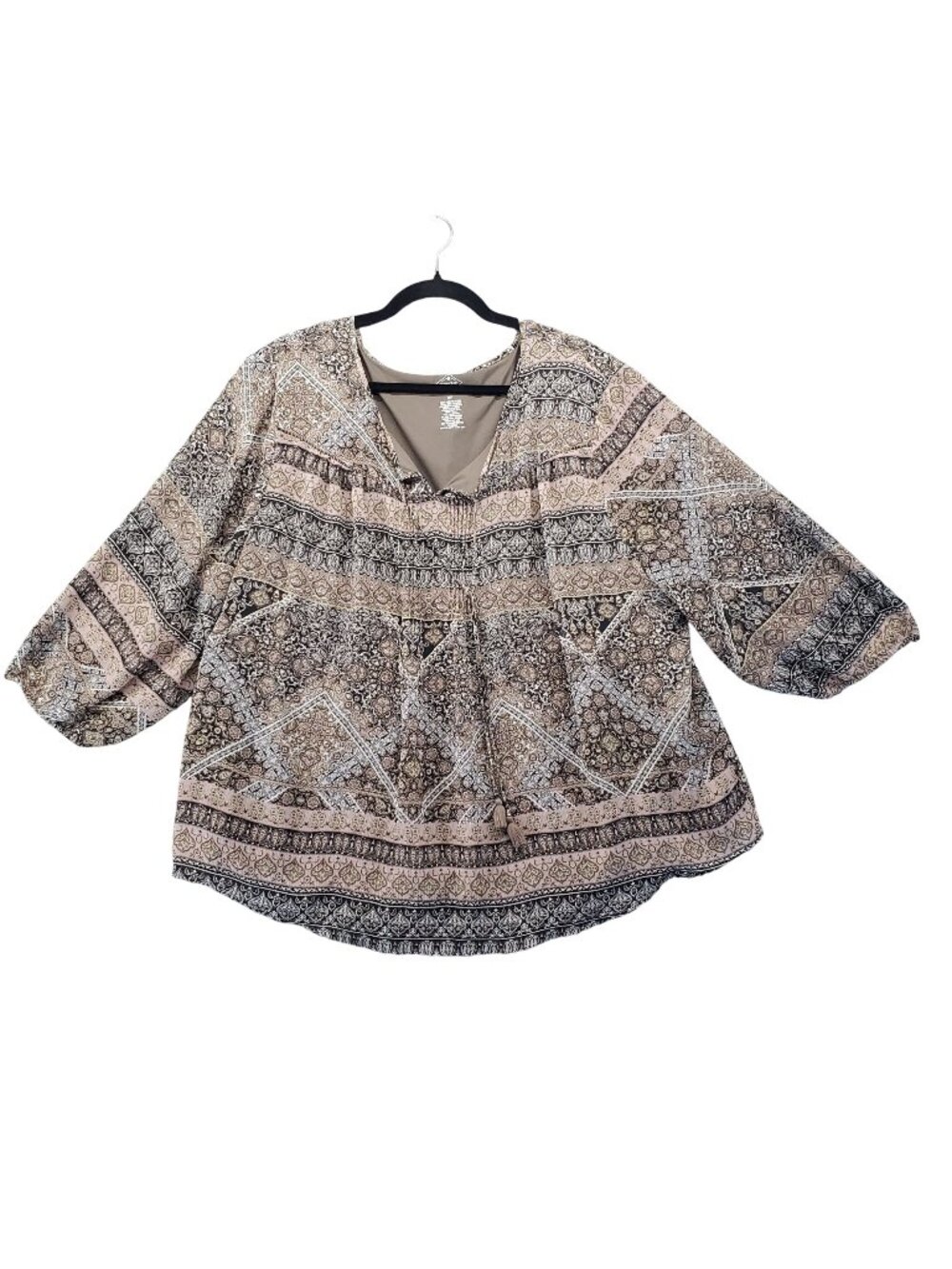 St Johns Bay Top Womens 2X Multicolor Boho Paisley Print 3/4 Sleeve Lightweight